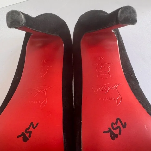 Christian Louboutin EU 36 Black Suede Peep-Toe Heels Like New with5” heel